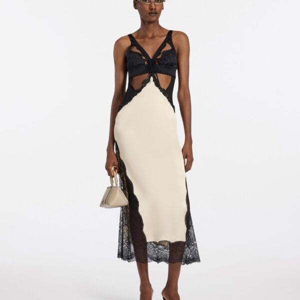 Black and ivory midi dress