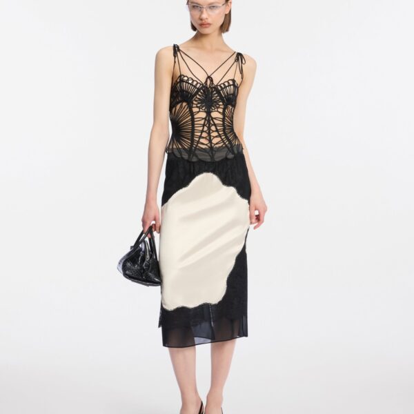Black and ivory midi skirt