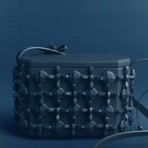 Polène Button Bow Box in Ink Button Bow Box in Ink - Clutch Bags - Parisian Luxury Leather Bag at Coveti