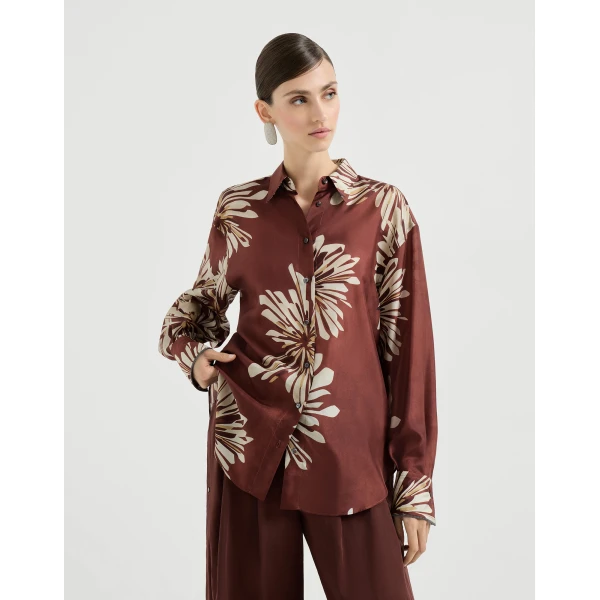 Bloom print pongee shirt