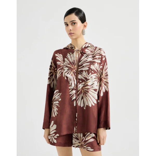 Bloom print pongee shirt