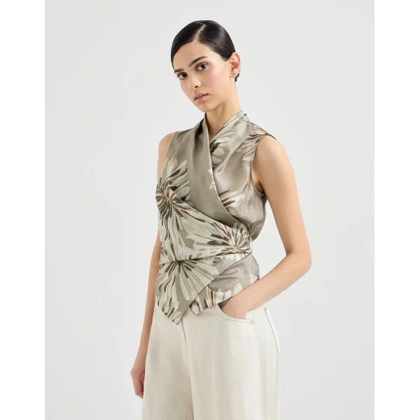 Bloom print pongee vest