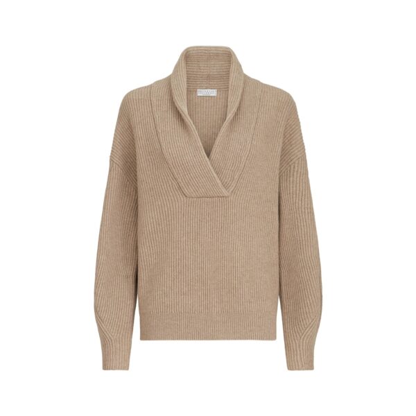 Cashmere English rib sweater in Cashmere Beige