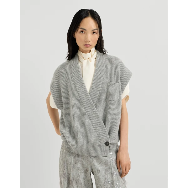 Cashmere rib wrap cardigan