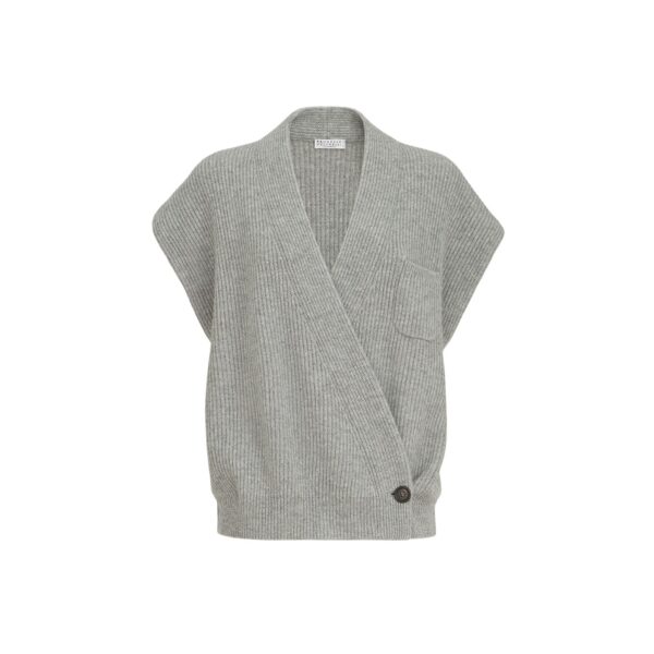 Cashmere rib wrap cardigan in Grey