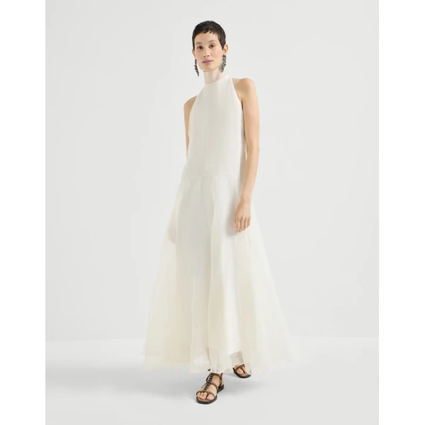 Crispy silk dress with monili