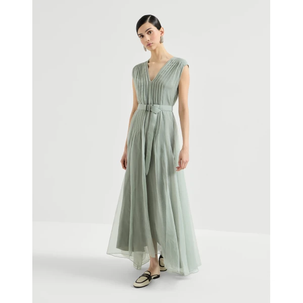 Crispy silk dress with monili