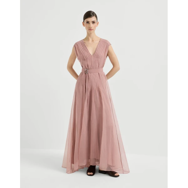 Crispy silk dress with monili