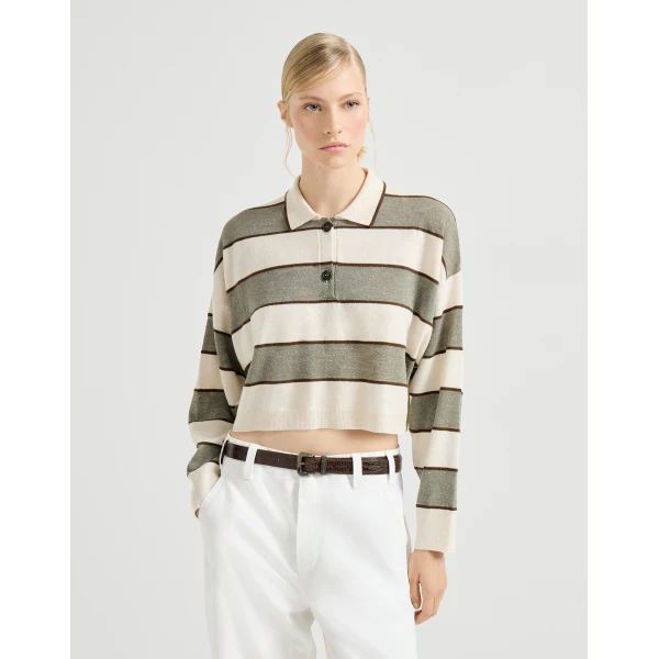 Cropped knit polo with sparkling stripes