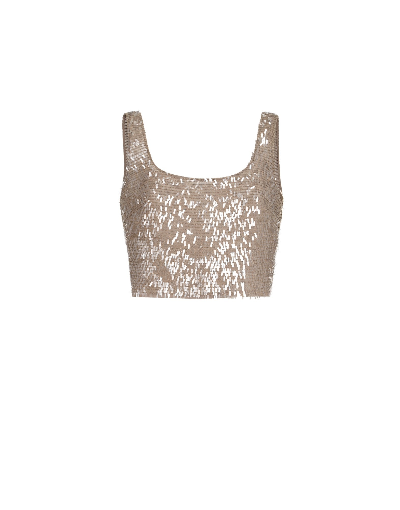 Brunello Cucinelli Cropped top with dazzling embroidery in Rope