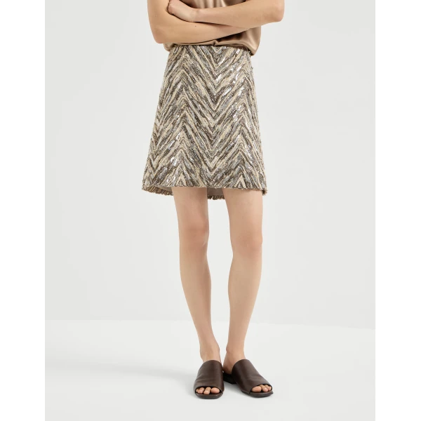 Dazzling chevron embroidery mini skirt