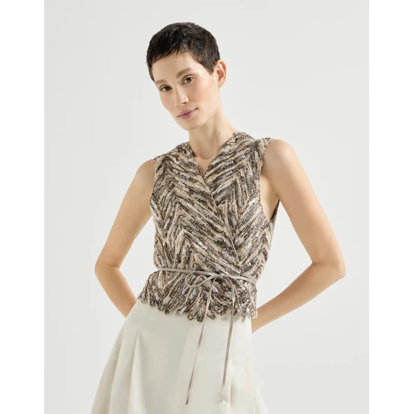Dazzling chevron embroidery vest