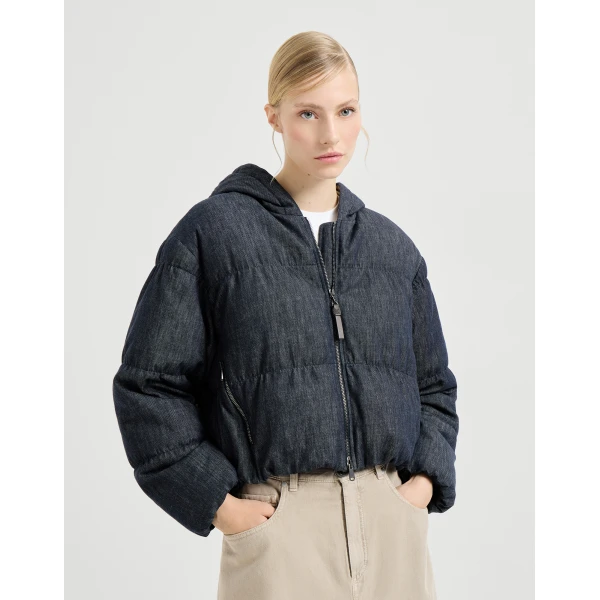 Denim-effect twill down jacket