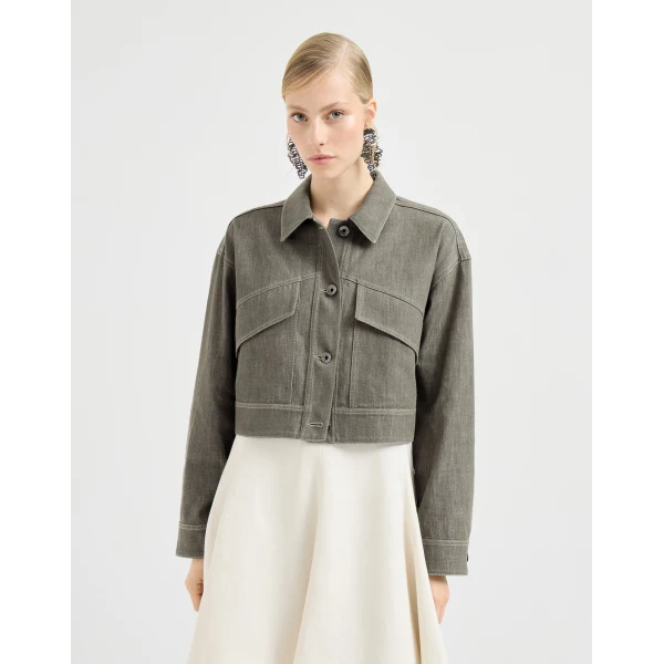 Denim-effect twill outerwear jacket