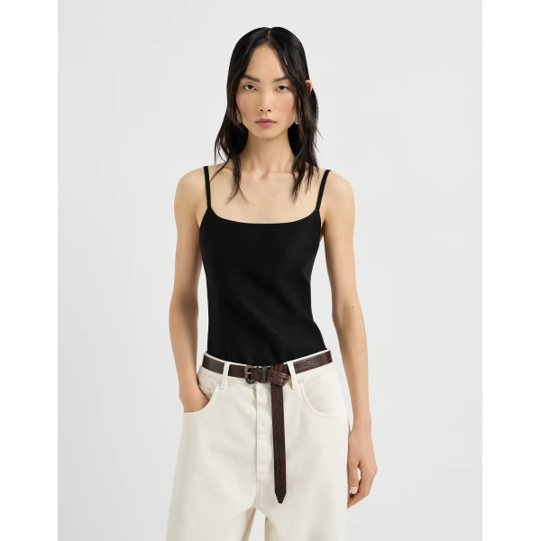 Fluid twill top with monili