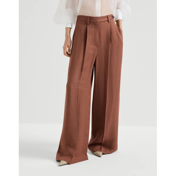 Fluid twill wide trousers with monili