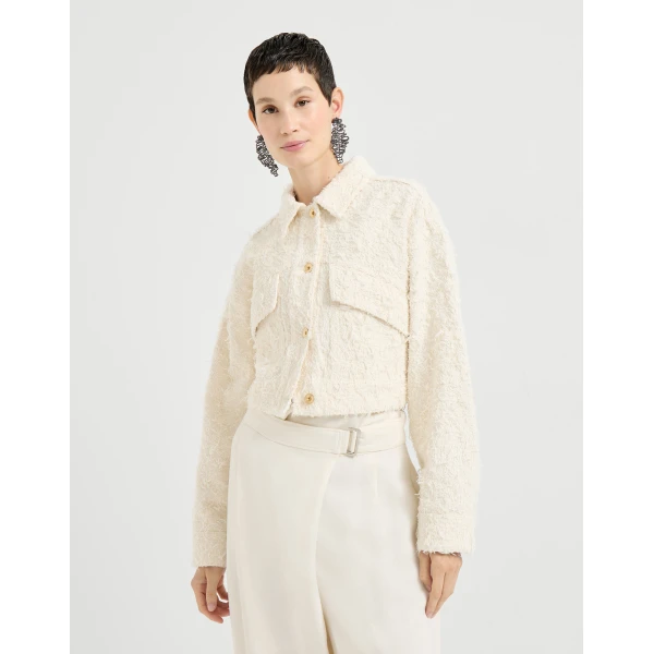 Fuzzy denim outerwear jacket