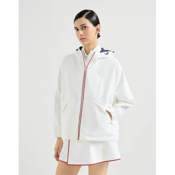 Hooded outerwear jacket with logo
