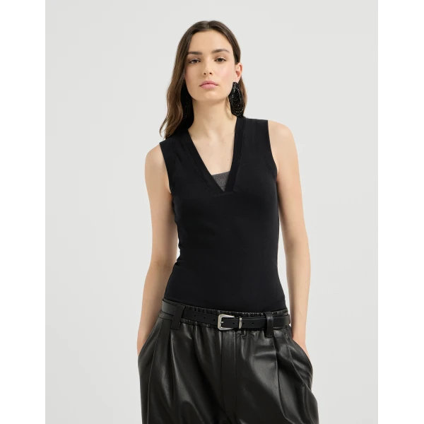 Jersey T-shirt with Precious Faux-Layering