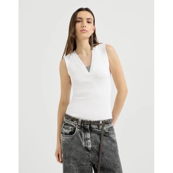 Jersey T-shirt with Precious Faux-Layering