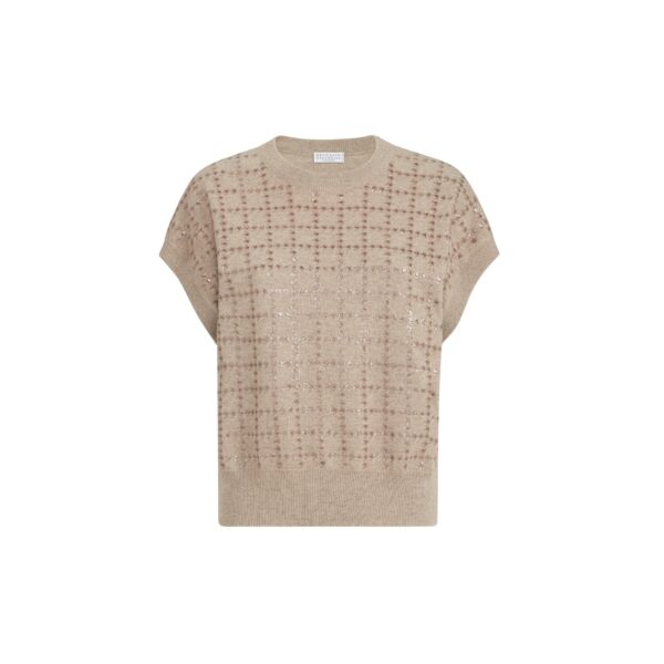 Knit with dazzling windowpane embroidery