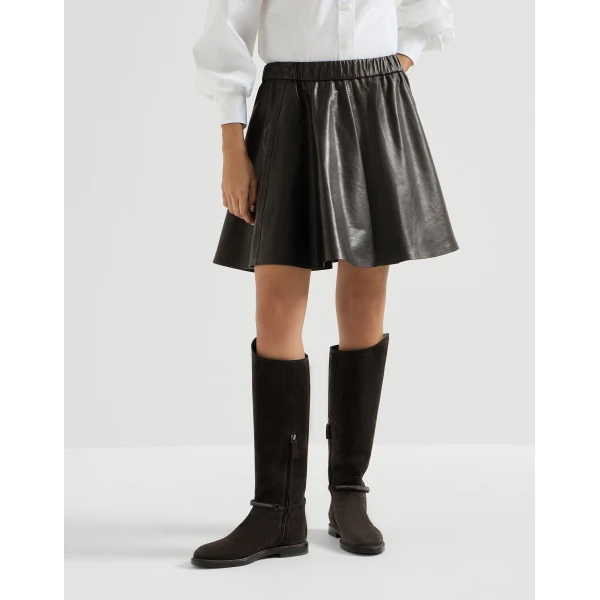 Nappa leather mini circle skirt