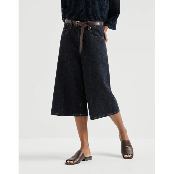 No-fade denim long Bermuda shorts