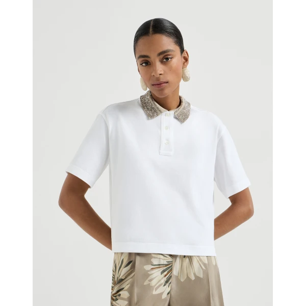 Polo with dazzling knit collar