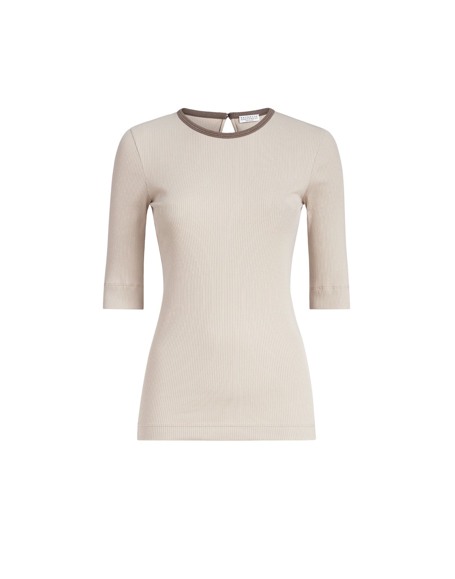 Brunello Cucinelli Ribbed jersey top in Buff