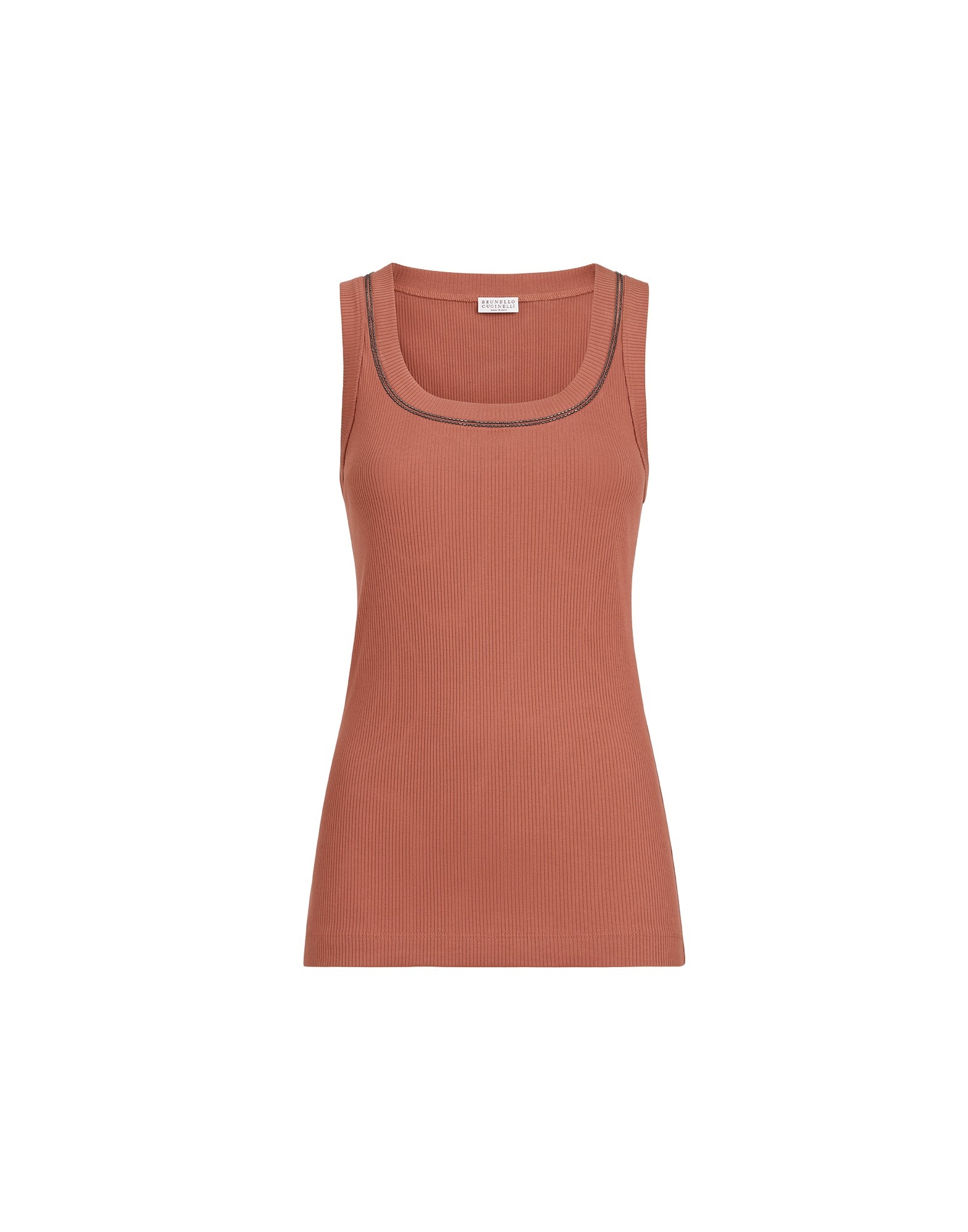 Brunello Cucinelli Ribbed jersey top in Orange