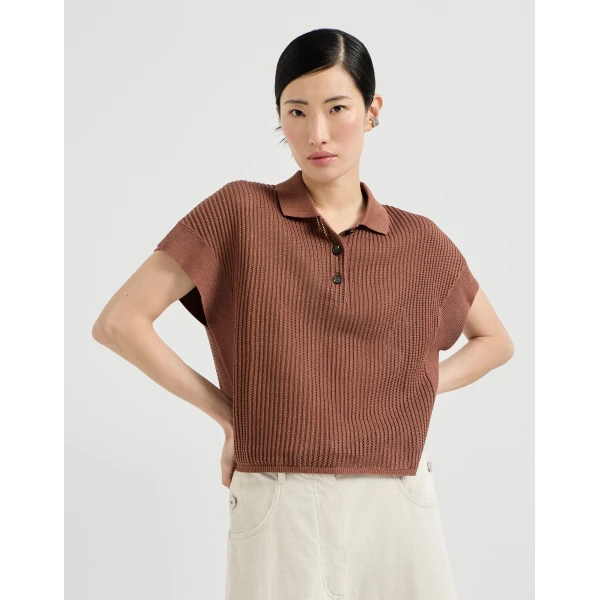 Ribbed net polo shirt