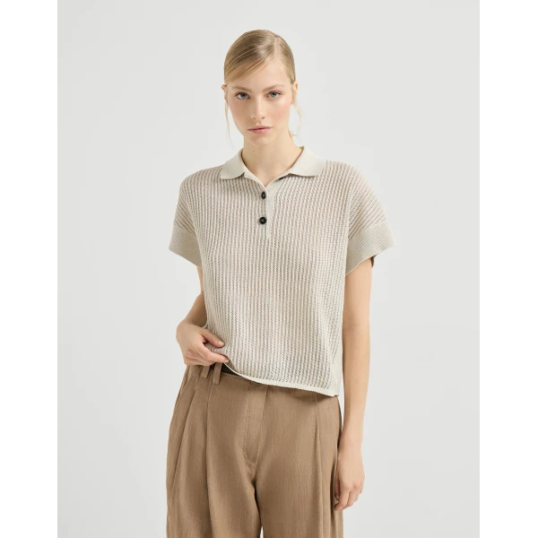 Ribbed net polo shirt