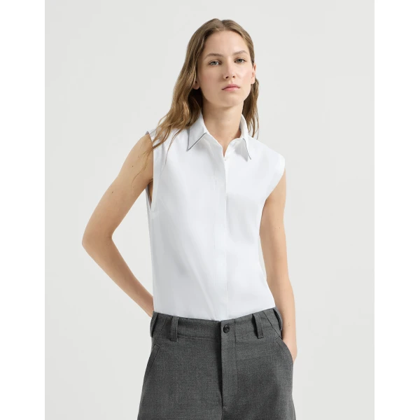 Sleeveless Shirt with Shiny Trim