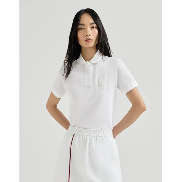 Stretch cotton piqué polo shirt with logo