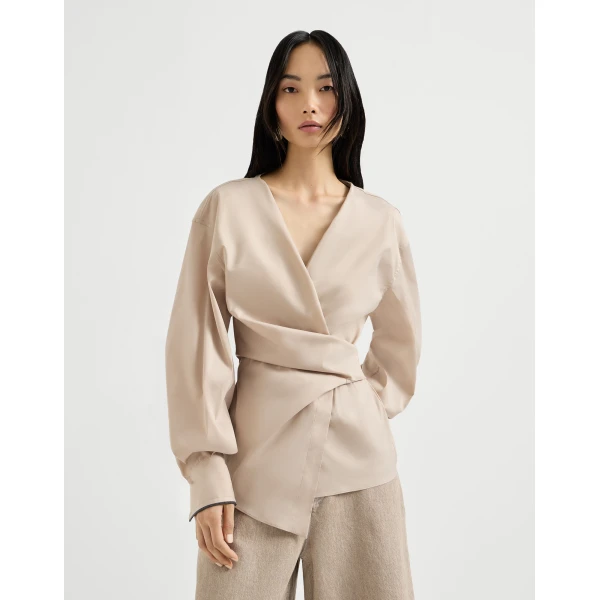 Stretch poplin shirt with monili