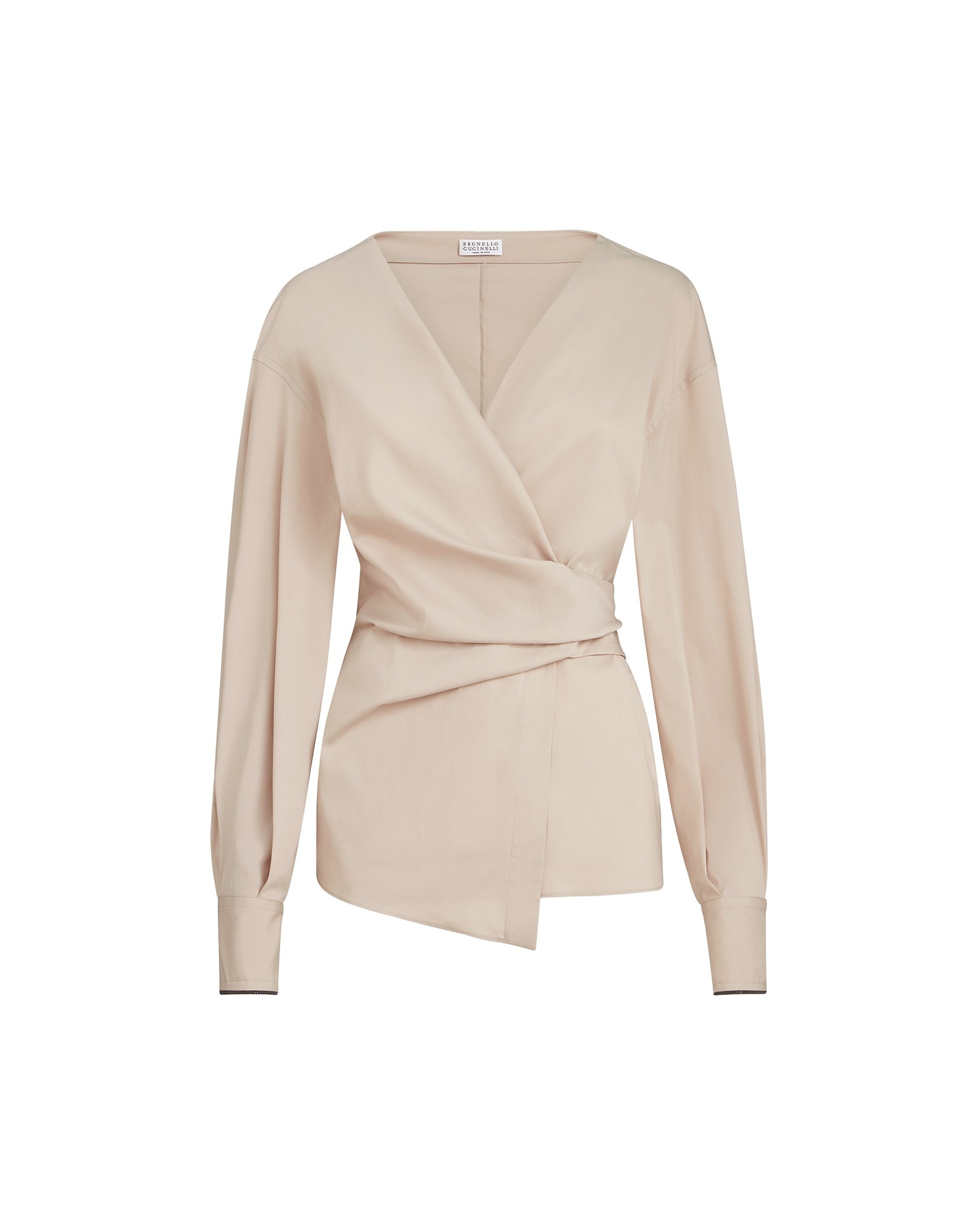 Brunello Cucinelli Stretch poplin shirt with monili in Beige