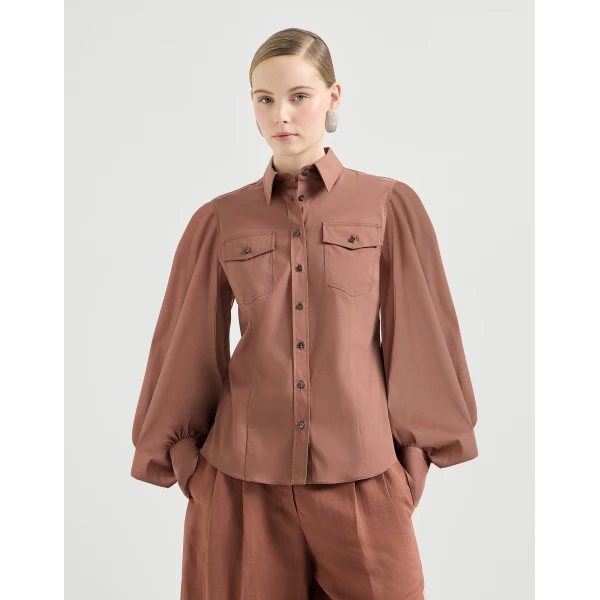 Stretch poplin shirt with monili