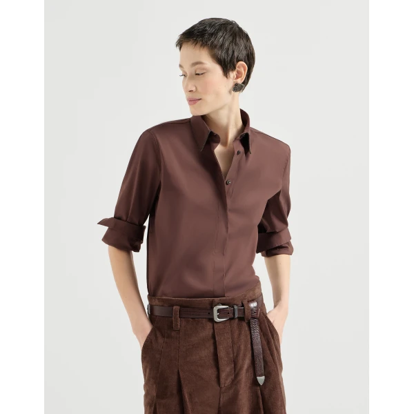 Stretch poplin shirt with monili