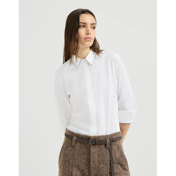 Stretch poplin shirt with monili
