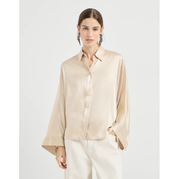 Stretch silk satin shirt