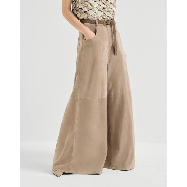 Suede maxi trousers