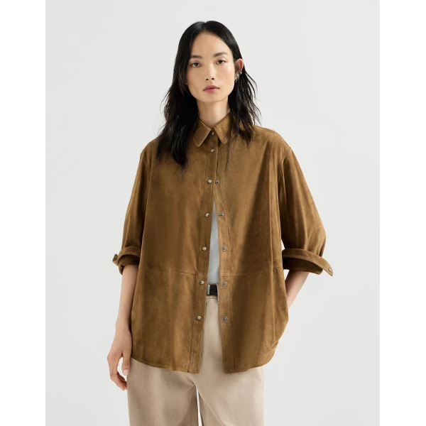 Suede shirt with monili