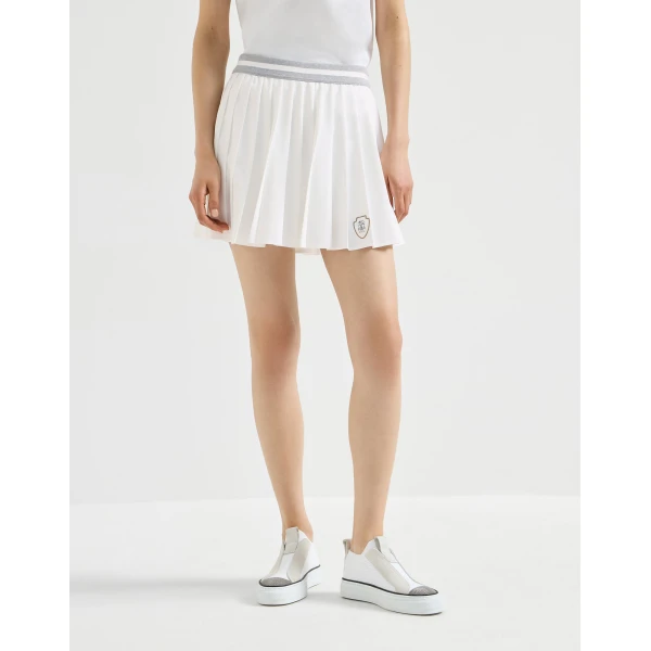 Techno poplin pleated skirt with logo