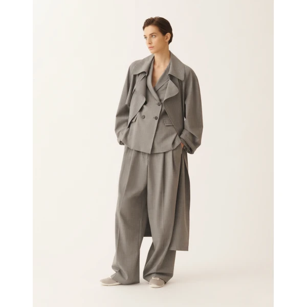 Fabiana Filippi Trench Coat in Lightweight Bi-Stretch Wool, Rock Mélange, view 2