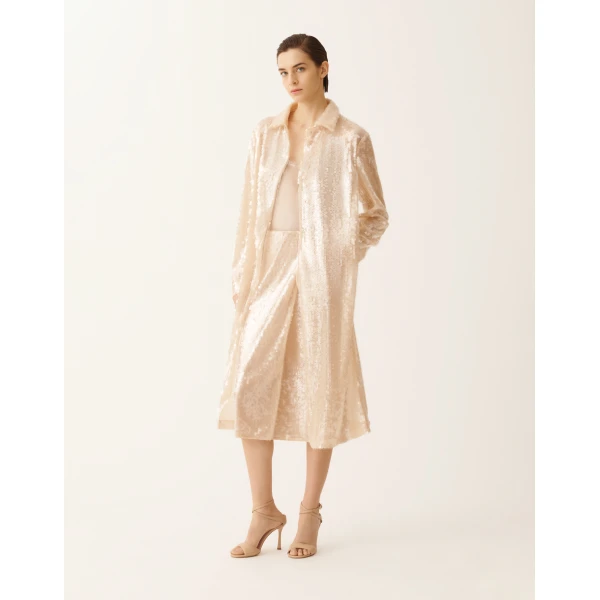 Fabiana Filippi Water-Effect Sequin Coat in Nude, view 2