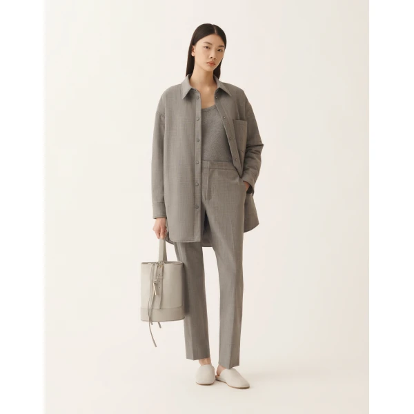 Fabiana Filippi Long Shirt in Bistretch Fresh Wool with Padding, Rock Mélange, view 2