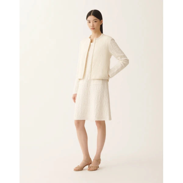 Fabiana Filippi Cotton Tweed Bomber with Sequins in Butter Jacket, view 2