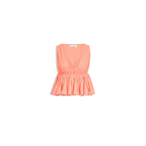 Alaia Cotton Linen Blend Peplum Top