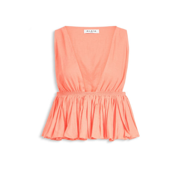 Alaïa Cotton Linen Blend Peplum Top - ALAÏA Tops - Laser Cut Luxury - Shop at Coveti