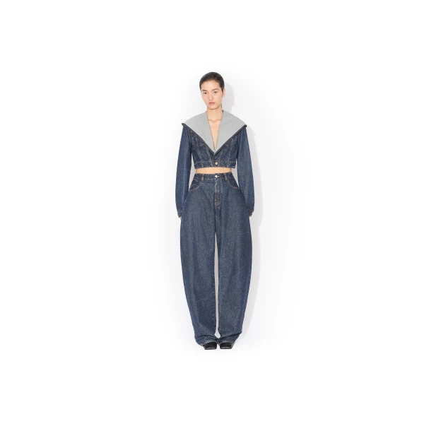 Alaia Cropped Hooded Denim Jacket, view 2